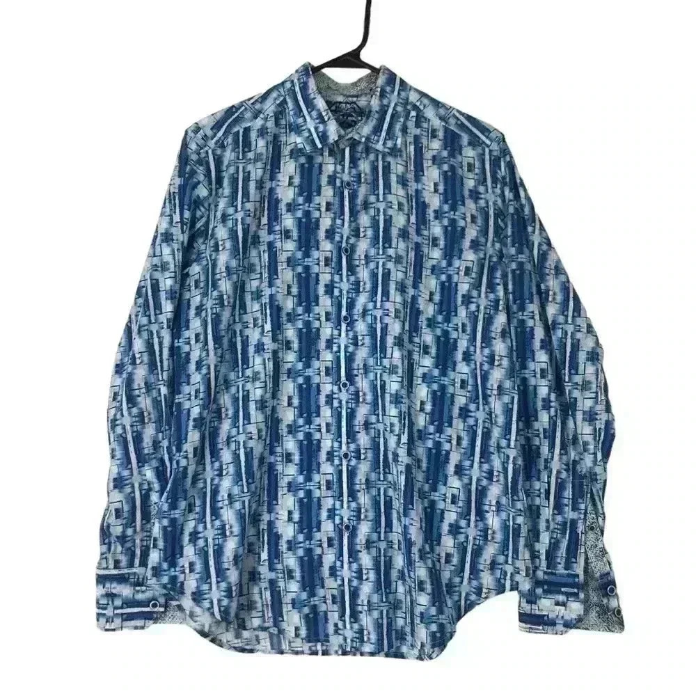ROBERT GRAHAM ELLICOTT BLUE 90s SITCOM VIBES BUTTON DOWN 100% COTTON MENS SMALL